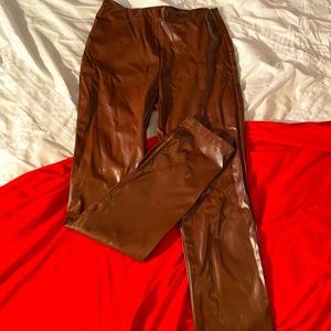 Brown Faux Leather Split Ankle Pant